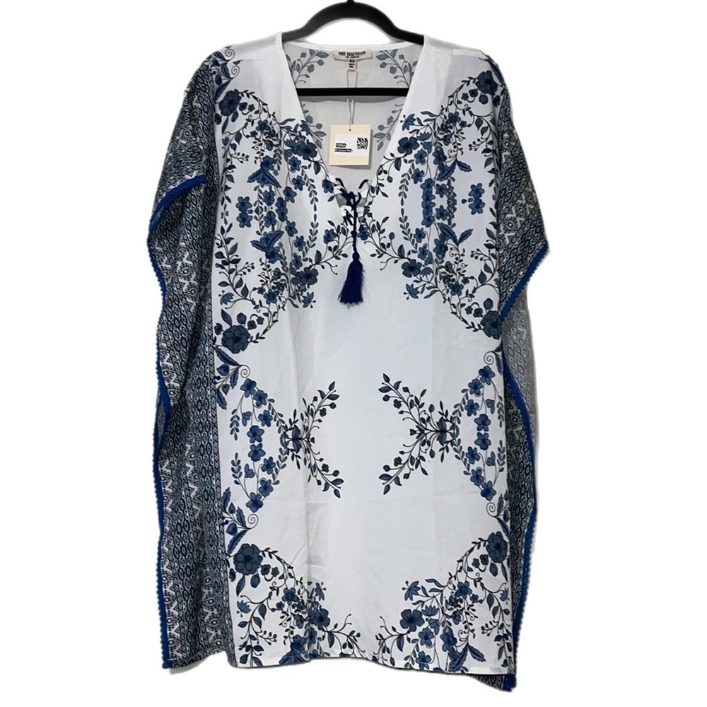 FREE GENERATION women’s one size cover up white & blue lace up tie close new NWT